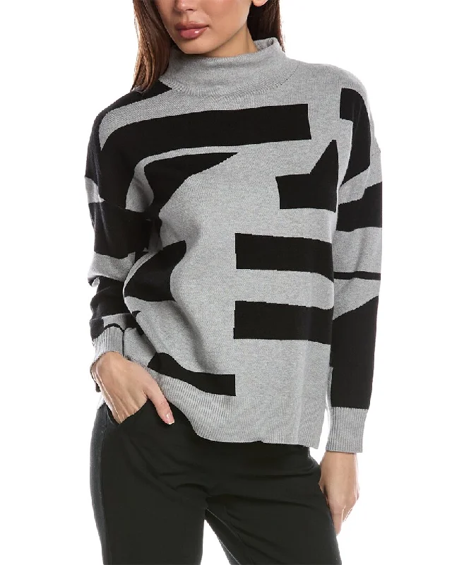 Women's Workout Pullovers-T Tahari Abstract Pattern Mock Neck Pullover