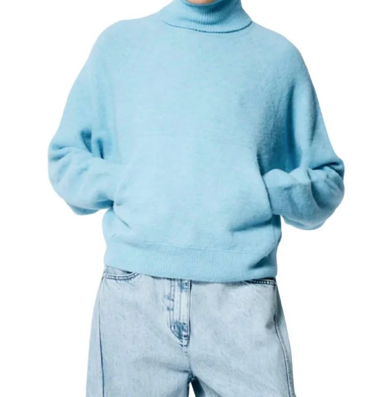 Women's High-Waisted Pencil Pullovers-Douillet Turtleneck Easy Pullover In Maldives Blue