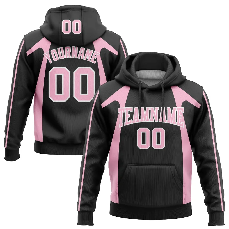 Women's Edgy Hoodies-Custom Stitched Black Light Pink-White 3D Pattern Design Segmentation Patchwork Stripe Sports Pullover Sweatshirt Hoodie