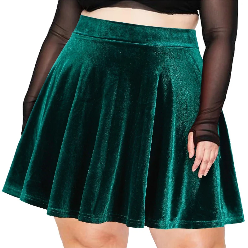 Women's Double Layer Skirts-Plus Size Mini Skirt Velvet High Waisted Winter - Green