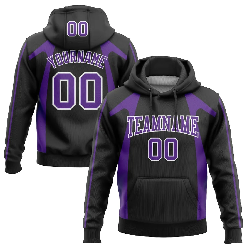 Women's Everyday Hoodies-Custom Stitched Black Purple-White 3D Pattern Design Segmentation Patchwork Stripe Sports Pullover Sweatshirt Hoodie