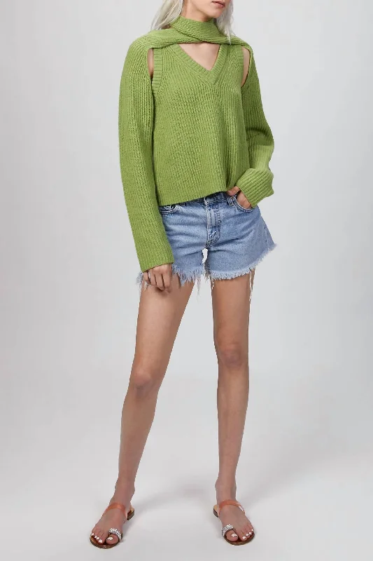 Women's High-Waisted Floral Pullovers-Loop Chunky Knit Sweater In Sage