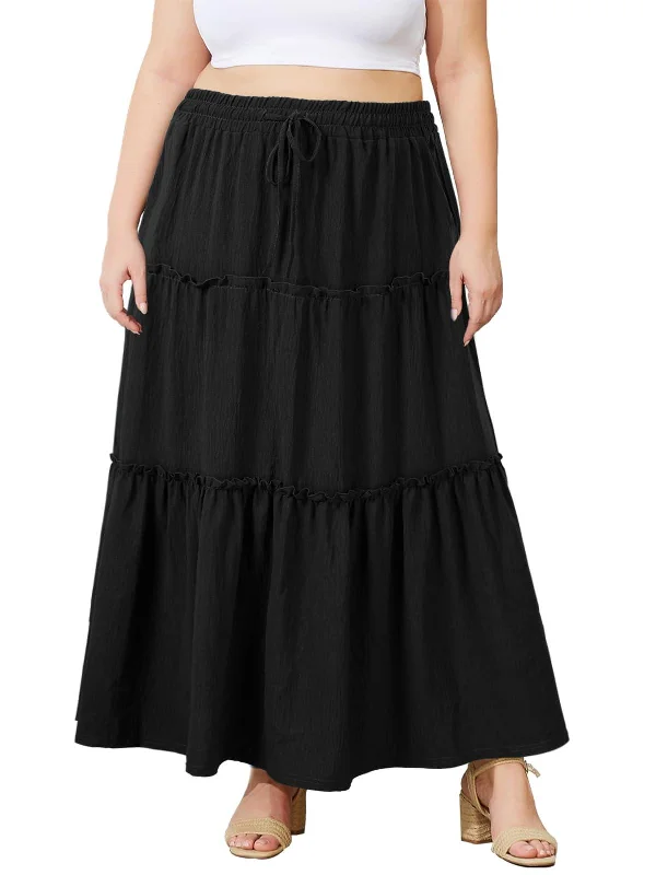 Women's Fleece Pencil Skirts-Plus Size Boho Maxi Skirt A Line Flowy - Black