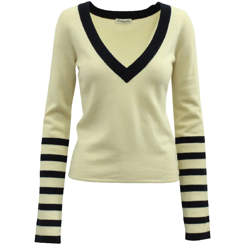 Women's Maxi Denim Pullovers-Temperly London Tennis Rib Knit Top in Multicolor Cashmere