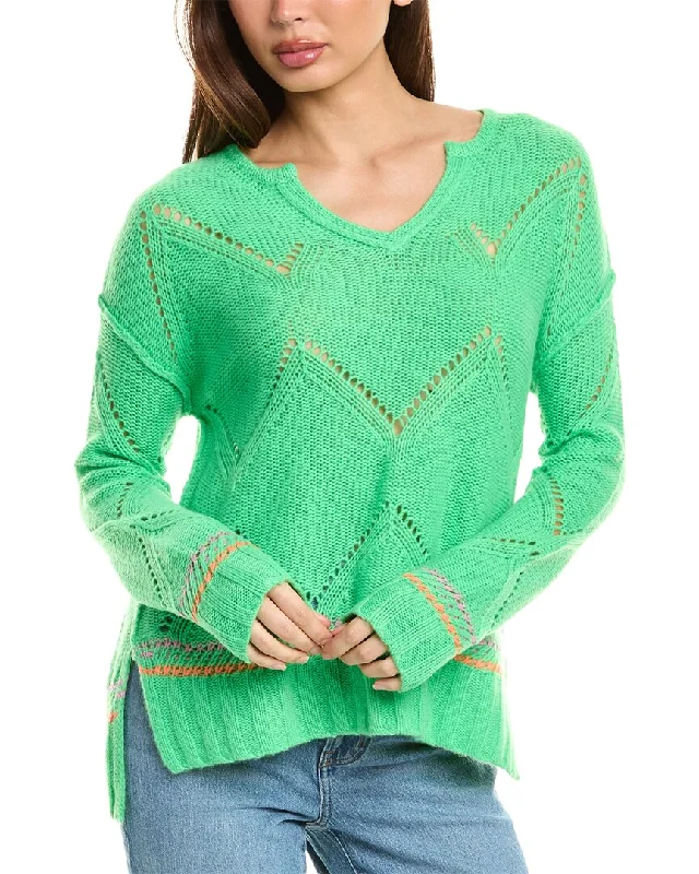 Women's Lace Pleated Pullovers-Lisa Todd Split Neck Cashmere Sweater