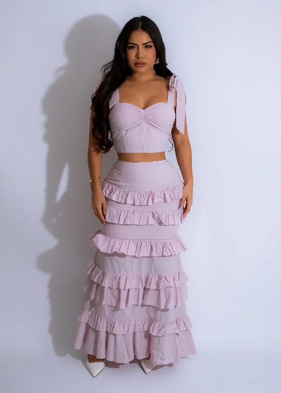 Women's High-Waisted Pleated Skirts-Moonlit Ruffle Ensemble Skirt Set Pink*