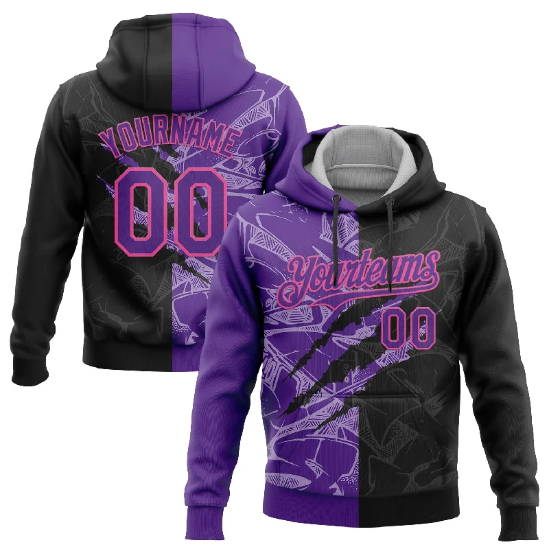 Women's Twist Knot Hoodies-Custom Stitched Graffiti Pattern Black Purple-Pink 3D Scratch Sports Pullover Sweatshirt Hoodie