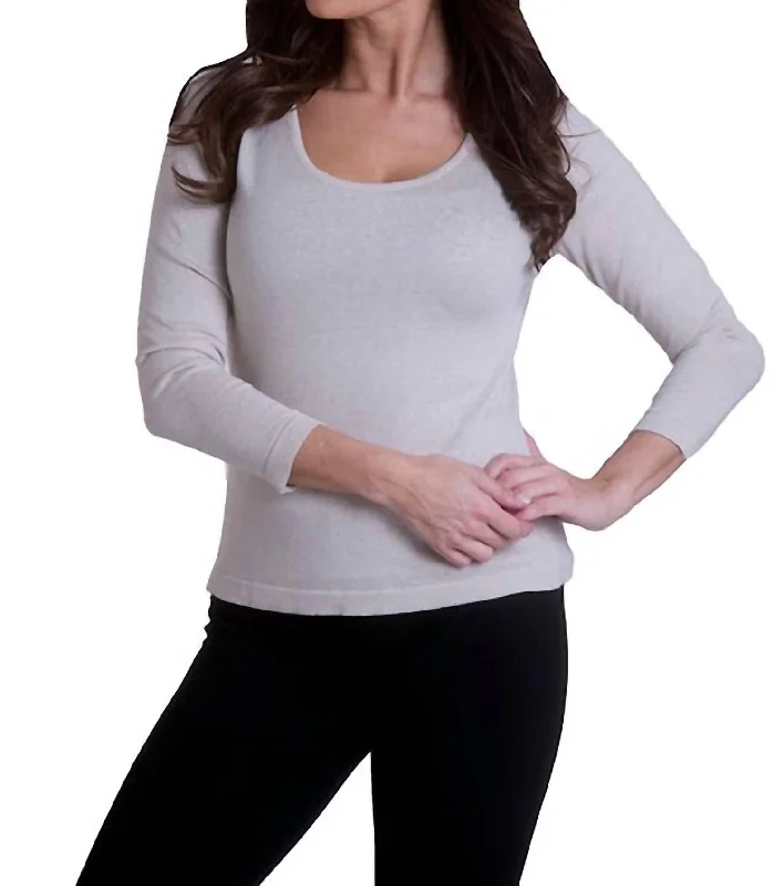 Women's Satin A-Line Pullovers-Long Sleeve Scoop Neck Sweater In Gray