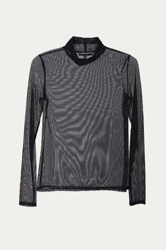 Women's Double Layer Pullovers-Raelyn Mesh Turtleneck In Black