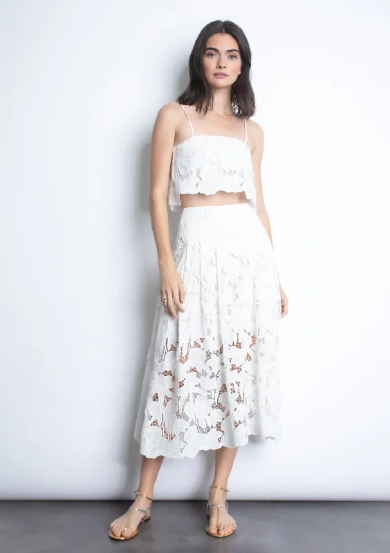 Women's High-Waisted Pleated Skirts-Artemisa Lace Skirt - White