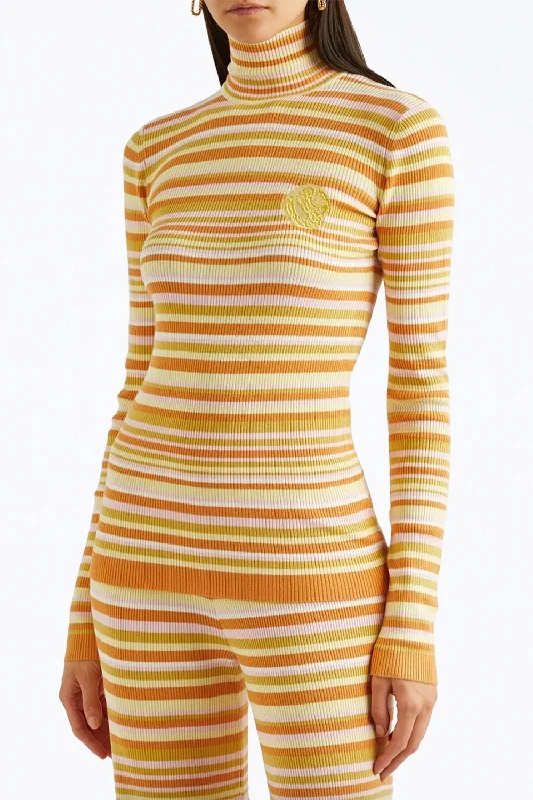 Women's Geometric Pullovers-Awa Ribbed-Knit Turtleneck Top In Yellow Stripes