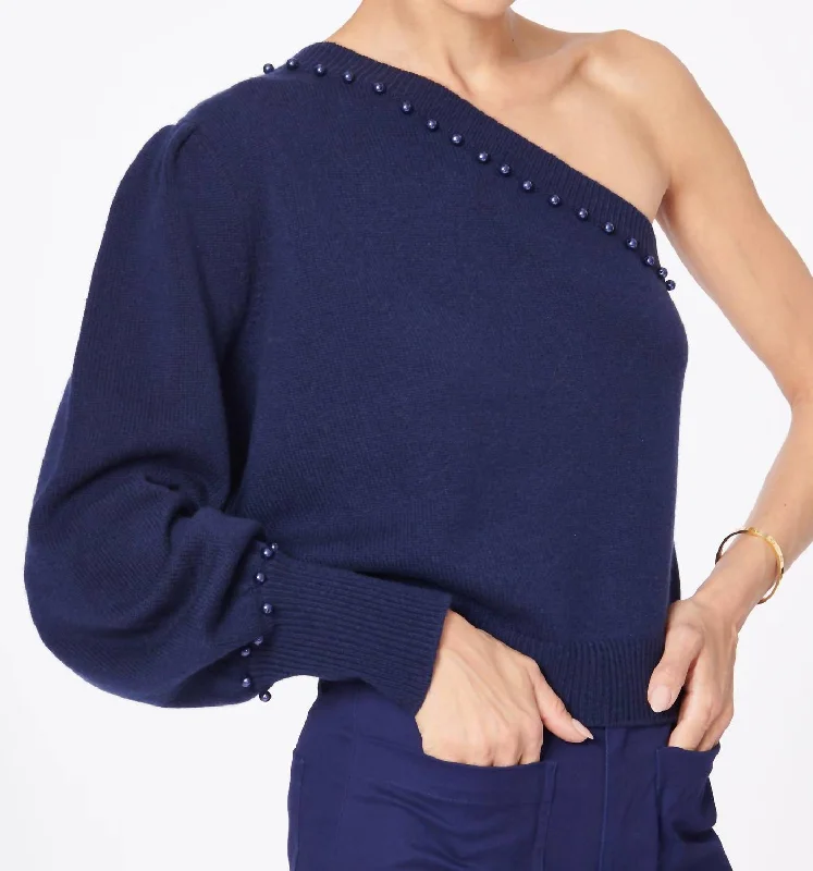 Women's Fleece Pleated Pullovers-Virginia Sweater In Navy