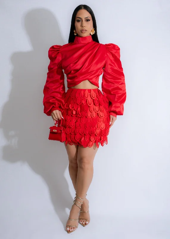 Women's Layered Skirts-The Lumina Satin Skirt Set Red