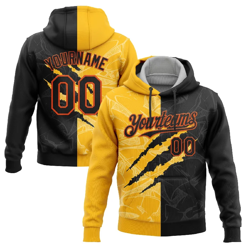 Women's Zip-Up Hoodies-Custom Stitched Graffiti Pattern Black Gold-Orange 3D Scratch Sports Pullover Sweatshirt Hoodie