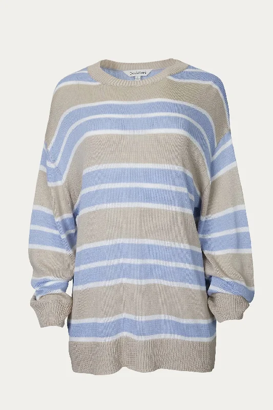 Women's Slit A-Line Pullovers-Striped Oversized Sweater In Taupe