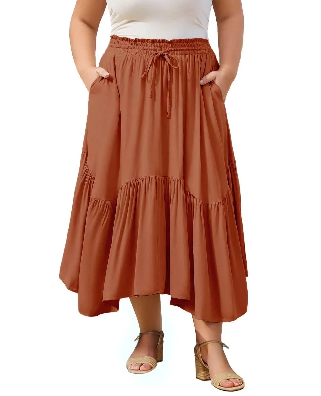 Women's Trendy Skirts-Plus Size Boho Maxi Skirt Tiered-Orange