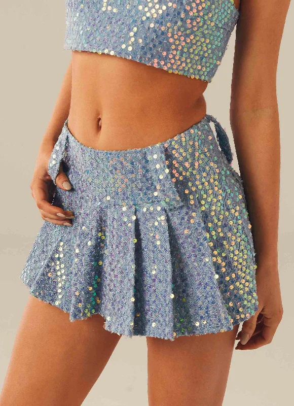 Women's Waterproof Pleated Skirts-Fly Girl Mini Skirt - Sequin Denim