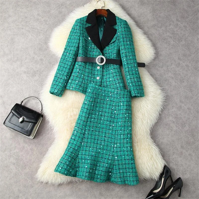 Women's Chic Skirts-Luxury Sequins Tweed Skirt Suit