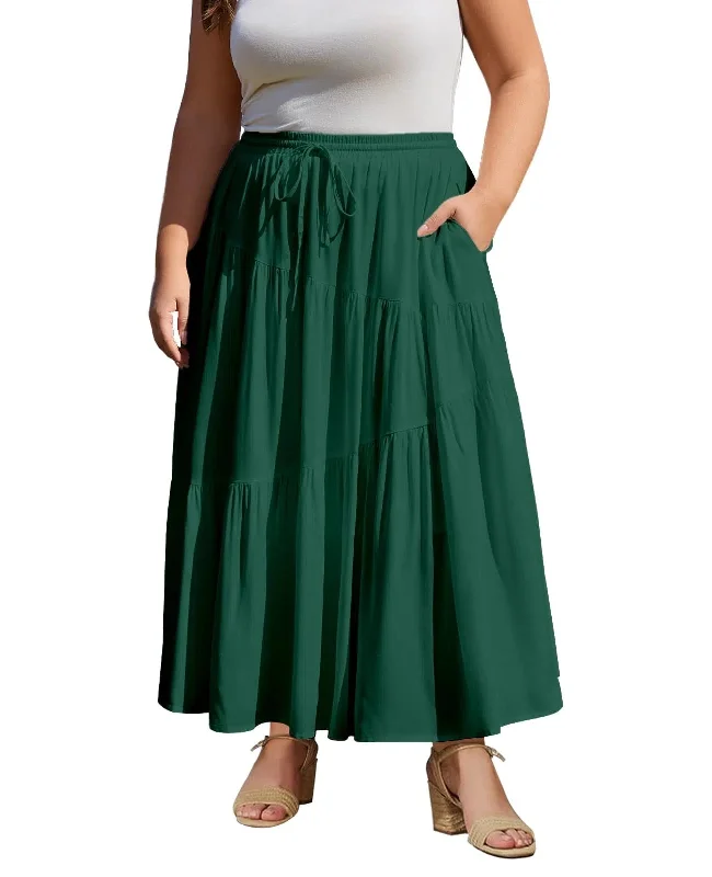 Women's Tulle Skirts-Plus Size Tiered Maxi Skirt-Green