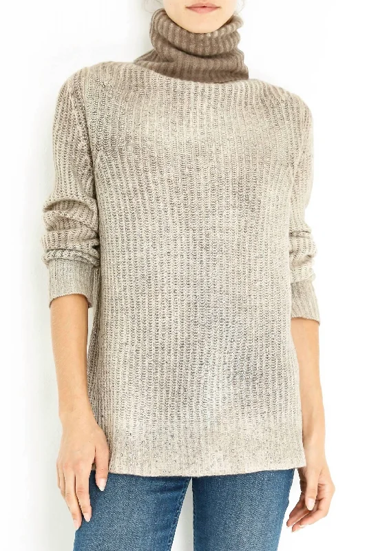 Women's Art Print Pullovers-Knit Turtleneck W/ Stones In Taupe