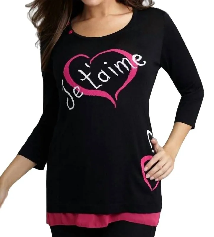 Women's Sequin Floral Pullovers-Je'taime Sweater In Blackfuchsia