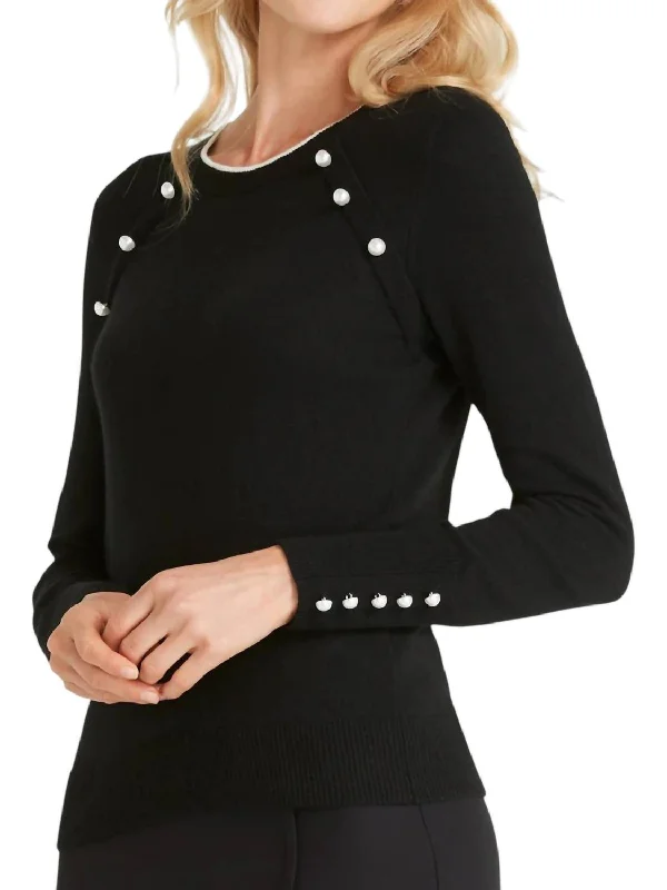 Women's Insulated Pullovers-Pearl Long Sleeve Sweater In Black