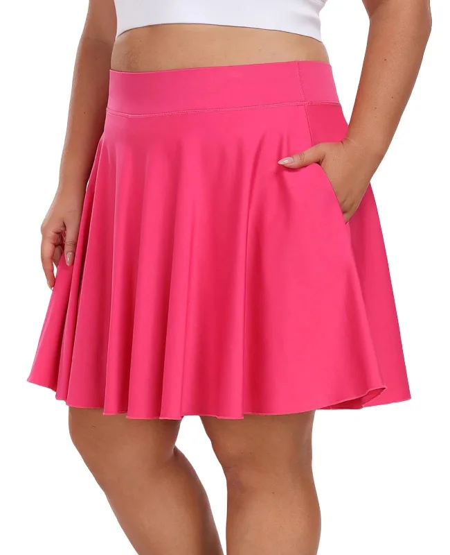 Women's Zip-Up Ruffle Skirts-Plus Size Knee Length Skirts High Waisted - Rose