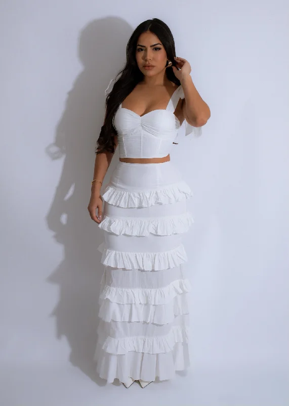 Women's High-Waisted Pencil Skirts-Moonlit Ruffle Ensemble Skirt Set White*