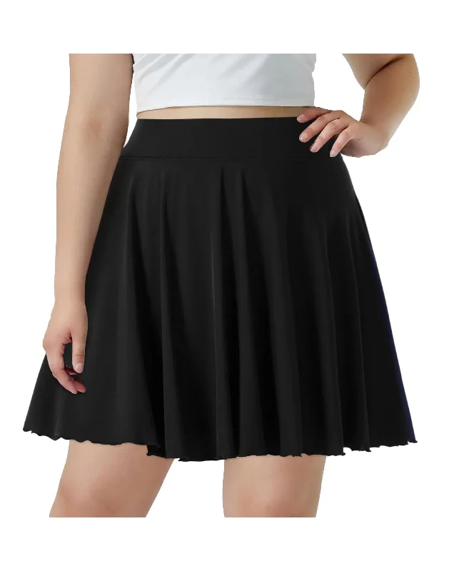 Women's Windproof A-Line Skirts-Plus Size Mini Skirt with Shorts-Black