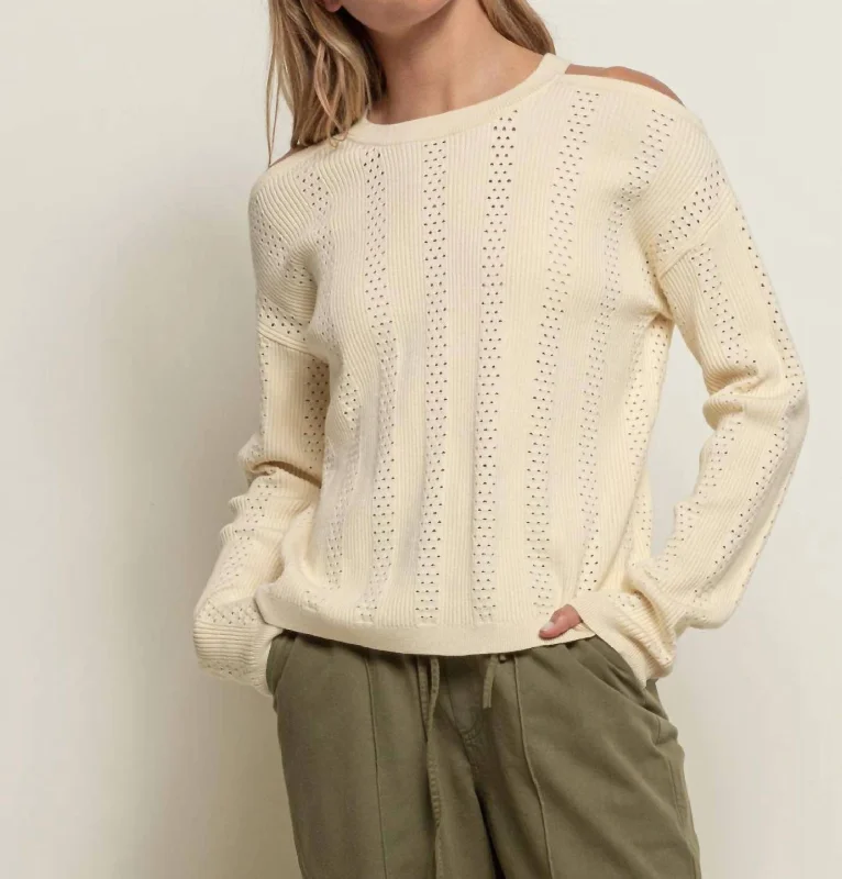 Women's Sequin Pencil Pullovers-Cold Shoulder Sweater In Beige