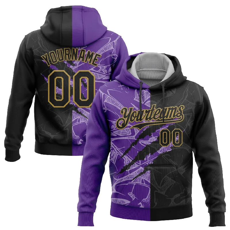 Women's Urban Hoodies-Custom Stitched Graffiti Pattern Black Purple-Old Gold 3D Scratch Sports Pullover Sweatshirt Hoodie