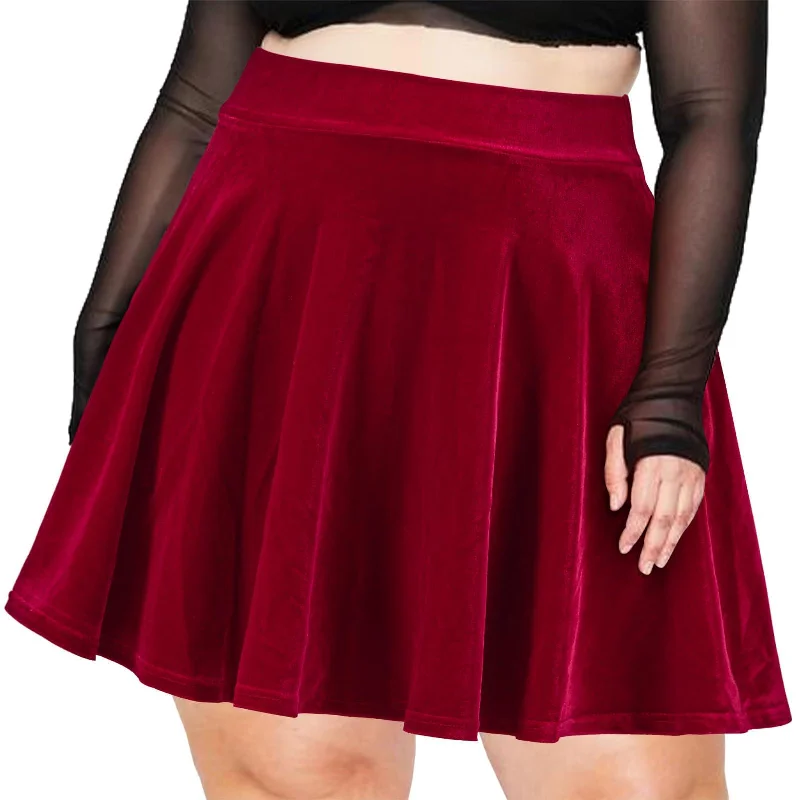 Women's Camouflage Skirts-Plus Size Mini Skirt Velvet High Waisted Winter - Red