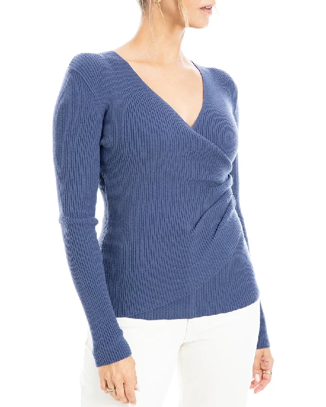 Women's Windproof Pullovers-Max Studio Faux Wrap Sweater