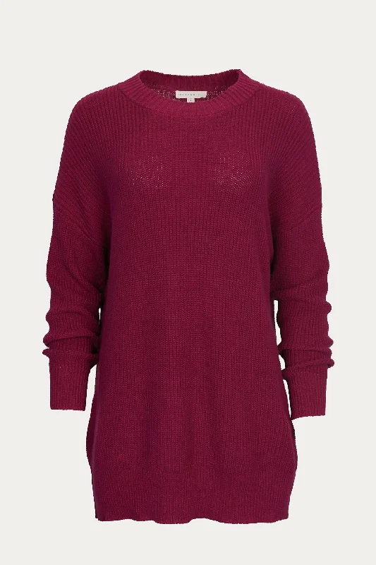 Women's Button-Front A-Line Pullovers-Ribbed-Knit Cotton Sweater In Plum