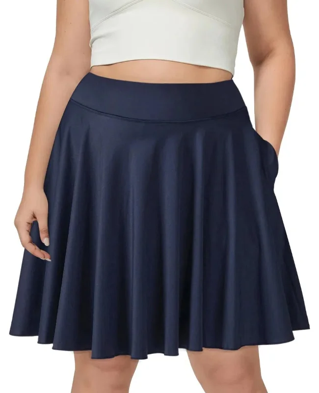 Women's Abstract Skirts-Plus Size Knee Length Skirts High Waisted - Navy Blue