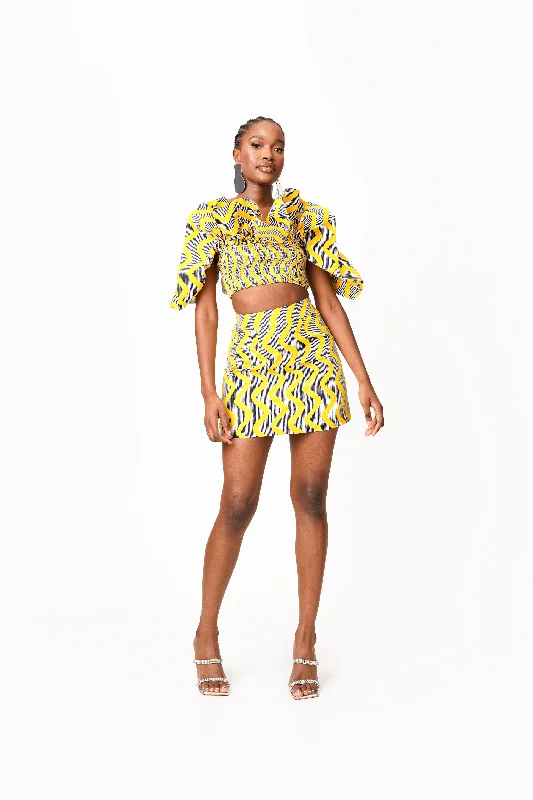 Women's Satin Denim Skirts-LILY African Print Mini Skirt