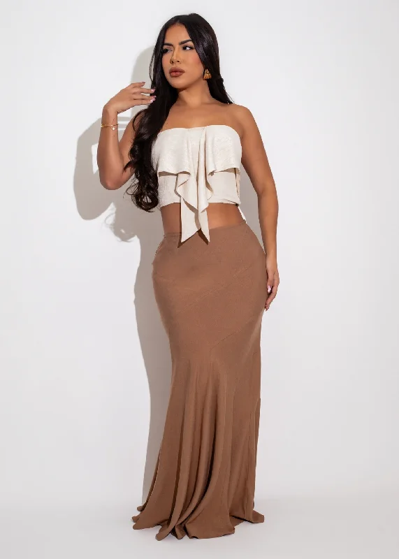 Women's High-Low Skirts-Desert Drift Linen Skirt Set Nude*