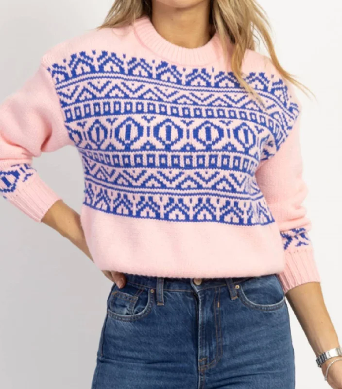 Women's Holiday Pullovers-Easy To Love Snowcap Sweater In Pink