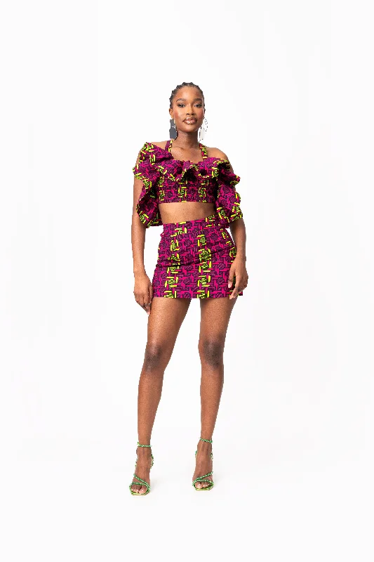 Women's Satin Ruffle Skirts-WUNMI African Print Mini Skirt