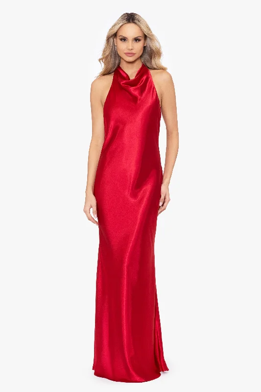 "Shannon" Halter Necktie Floor Length Dress