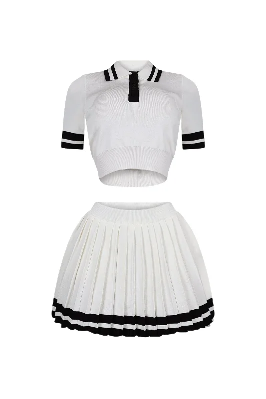 Women's Casual Skirts-Martina Tennis Collared Knit Top & Skirt SET