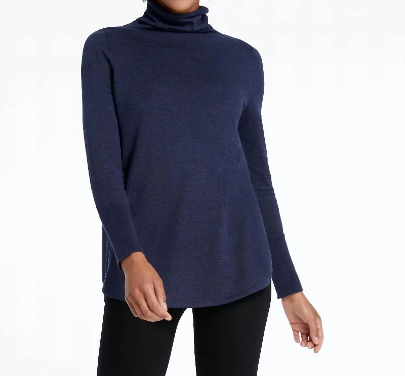 Women's Ribbed Floral Pullovers-Vital Turtleneck Sweater In Dark Indigo