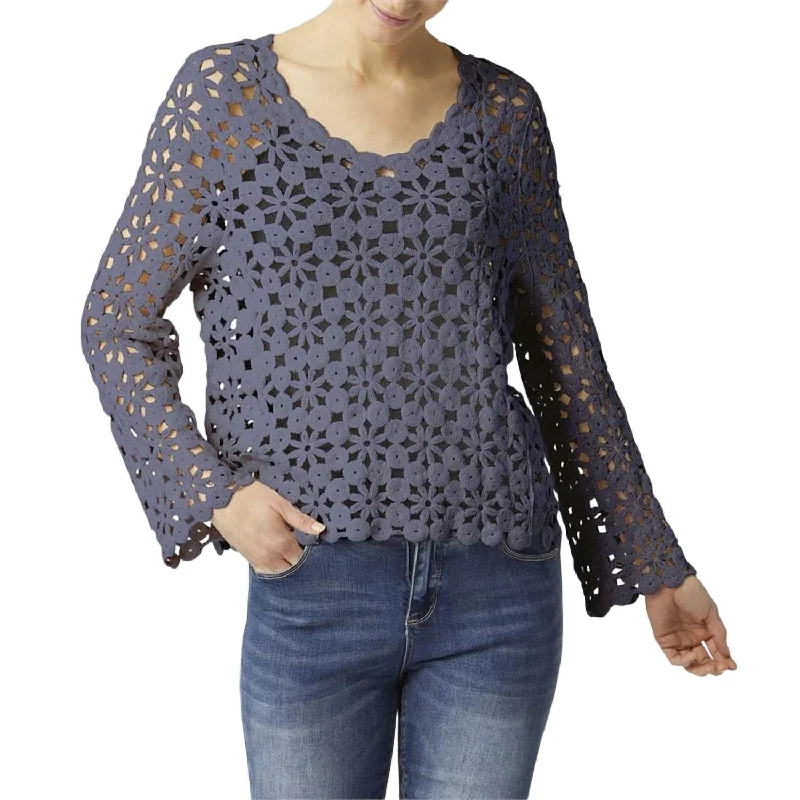 Women's High-Waisted Pencil Pullovers-Lucia Floral Crochet Pullover In Smokey Blue