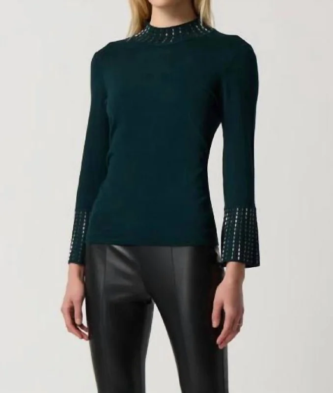 Women's Knit Pullovers-Embellished Sweater In Alpine Green