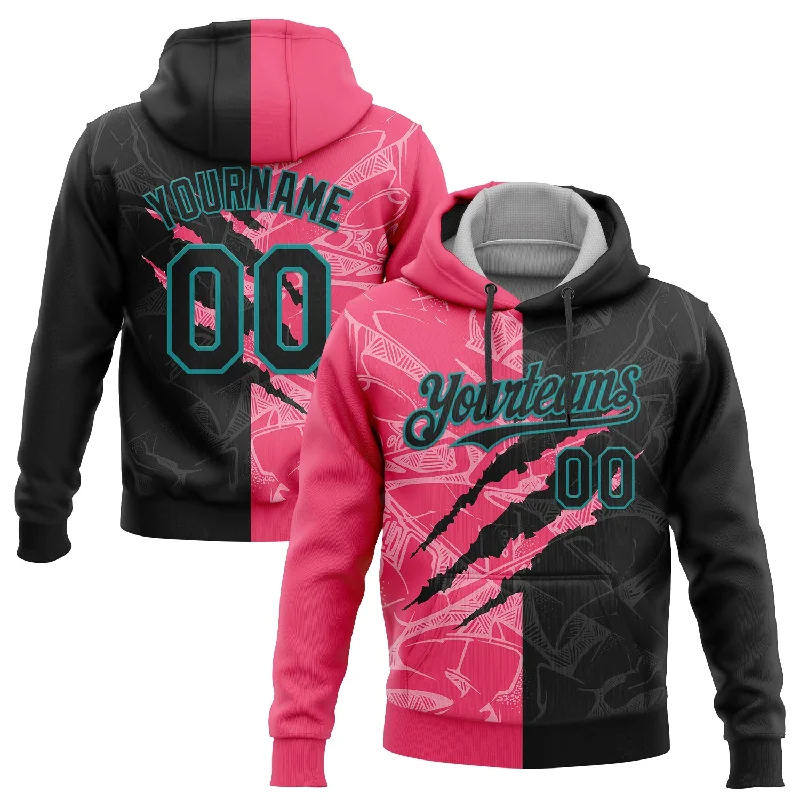 Women's Specialty Size Hoodies-Custom Stitched Graffiti Pattern Black Neon Pink-Teal 3D Scratch Sports Pullover Sweatshirt Hoodie