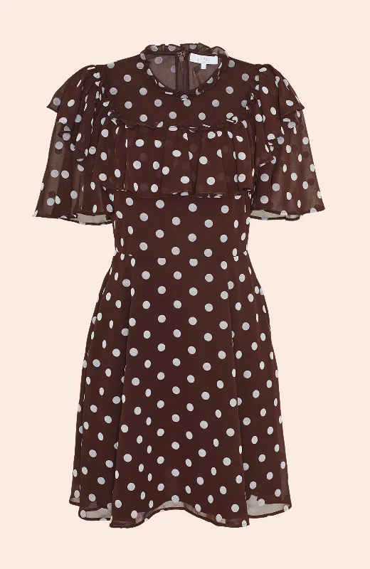 Dotted Velvet Ruffle Dress | Chestnut Multi