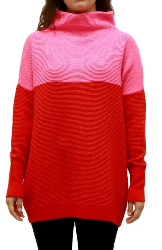 Women's Abstract Pullovers-Colorblock Sweater In Red