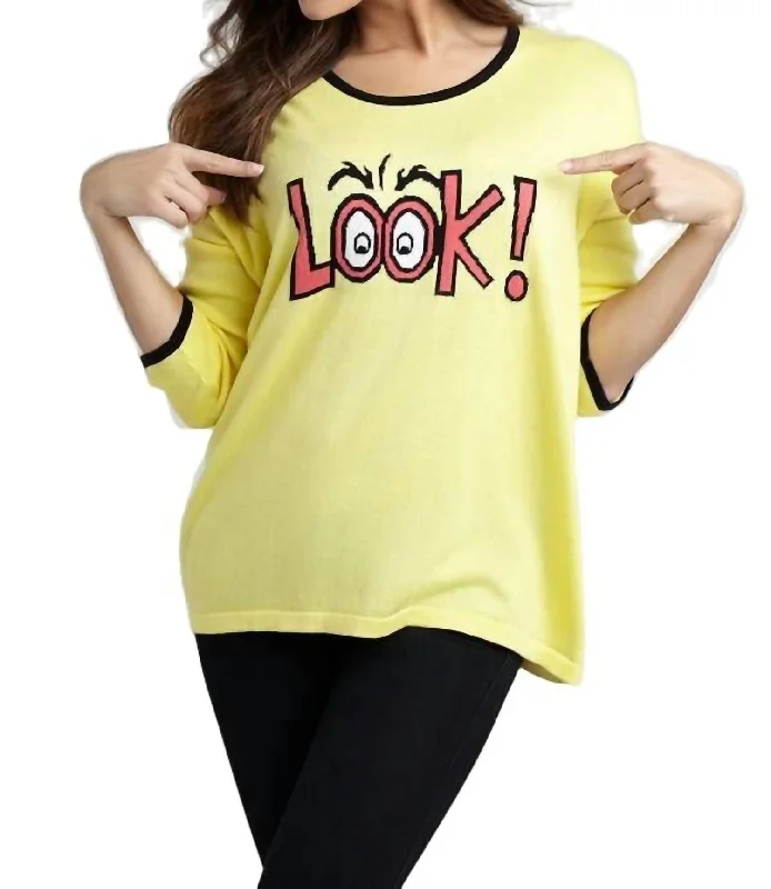 Women's Shimmer A-Line Pullovers-Look Graphic Sweater In Yellow