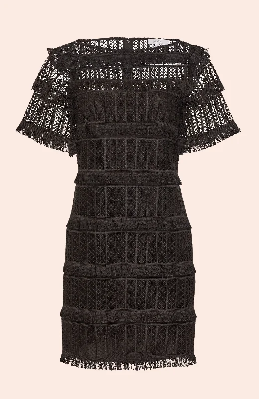 Fringe Lace Tunic Dress | Black