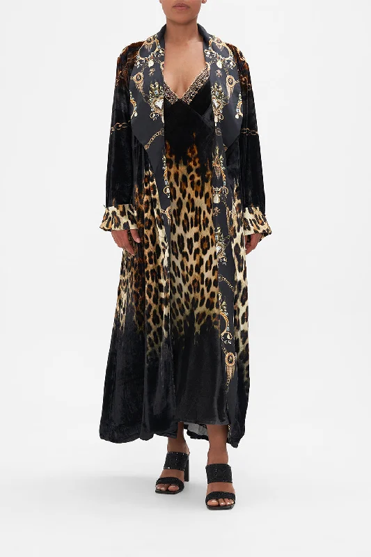 Women's Corduroy Jackets-VELVET LONG ROBE WITH TIE JUNGLE DREAMING